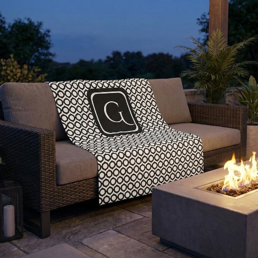 Modern Geometric Monogram Black White Fleece Deken