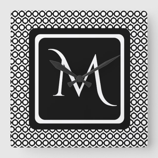 Modern Geometric Monogram Black White Vierkante Klok (Voorkant)