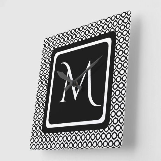 Modern Geometric Monogram Black White Vierkante Klok (Hoek)