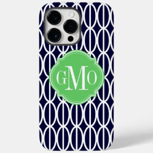 Modern Geometric Navy Blue White Pattern Monogram Case-Mate iPhone Case
