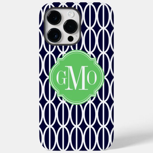 Modern Geometric Navy Blue White Pattern Monogram Case-Mate iPhone Case (Achterkant)