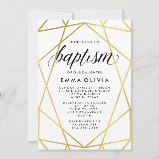 Modern Geometric op White Baptism | Faux Gold Kijk Kaart (Voorkant)