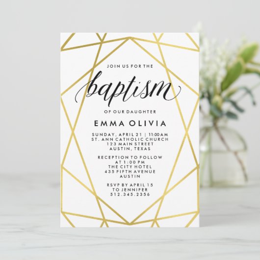 Modern Geometric op White Baptism | Faux Gold Kijk Kaart (Staand voorkant)