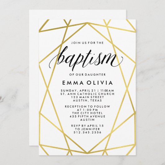 Modern Geometric op White Baptism | Faux Gold Kijk Kaart (Voorkant / Achterkant)