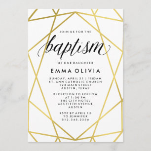 Modern Geometric op White Baptism Faux Gold Kijk Kaart