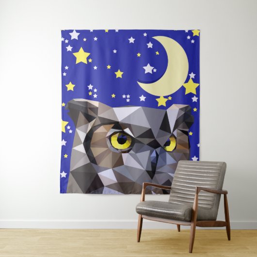 Modern Geometric Owl & Night Sky Wandkleed (In situ)