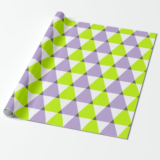 Modern Geometric Paars Green Triangles Pattern Cadeaupapier (Uitgerold)