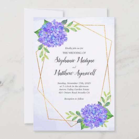Modern Geometric Paarse Hydrangea Wedding Kaart (Voorkant)
