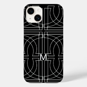 Modern Geometric Pattern Black White Monogramed Case-Mate iPhone 14 Hoesje