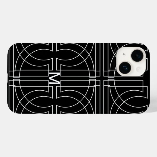 Modern Geometric Pattern Black White Monogramed Case-Mate iPhone Case (Achterkant (horizontaal))