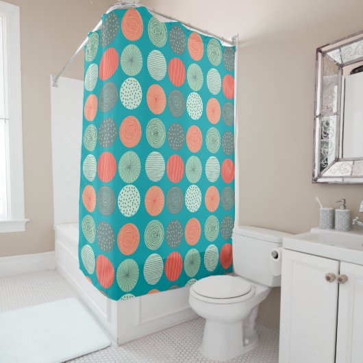 Modern Geometric Pattern Mint Green Sinaasappel Douchegordijn (In situ)