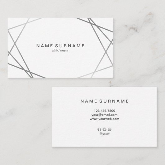 Modern Geometric Pattern Silver Visitekaartje (Voorkant / Achterkant)