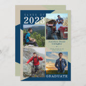 Modern Geometric Photo Blue Green Beige Afstuderen Aankondiging (Voorkant / Achterkant)