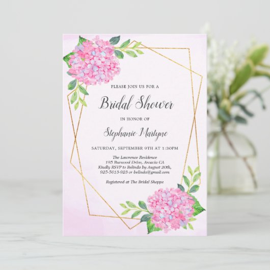 Modern Geometric Pink Hydrangea Vrijgezellenfeest Kaart (Staand voorkant)