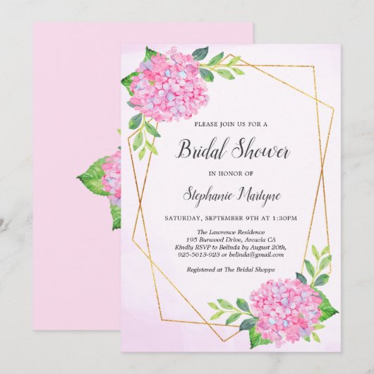 Modern Geometric Pink Hydrangea Vrijgezellenfeest Kaart (Voorkant / Achterkant)