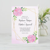 Modern Geometric Pink Hydrangea Wedding Kaart (Staand voorkant)