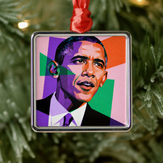 Modern Geometric Portrait of Barack Obama Metalen Ornament