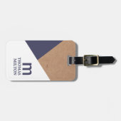 Modern Geometric Printed Kraft White Blue Bagagelabel (Voorkant horizontaal)