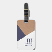 Modern Geometric Printed Kraft White Blue Bagagelabel (Voorkant verticaal)