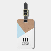 Modern Geometric Printed Kraft White Blue Bagagelabel (Voorkant verticaal)