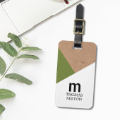 Modern Geometric Printed Kraft White Green Bagagelabel