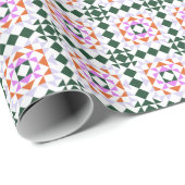 Modern Geometric Quilt Block Pattern Green Paars Cadeaupapier (Rol Hoek)