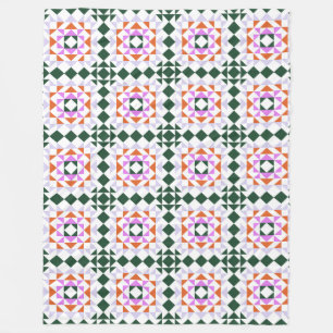 Modern Geometric Quilt Block Pattern Green Paars Fleece Deken