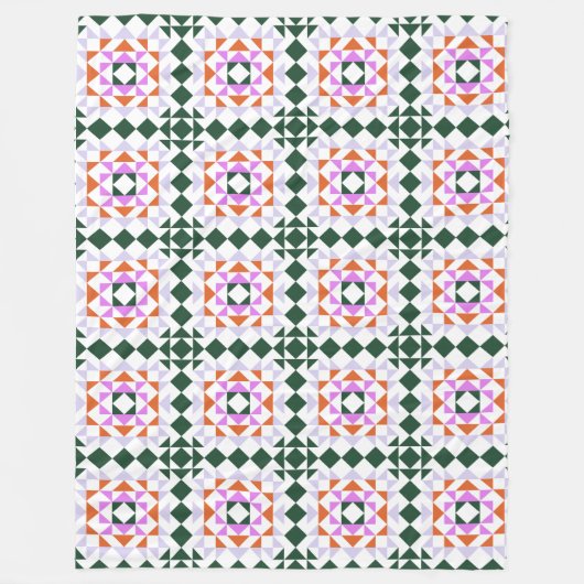 Modern Geometric Quilt Block Pattern Green Paars Fleece Deken (Voorkant)
