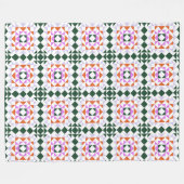 Modern Geometric Quilt Block Pattern Green Paars Fleece Deken (Voorkant (Horizontaal))