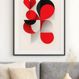 Modern Geometric Red and Black LOVE Abstract Art Poster