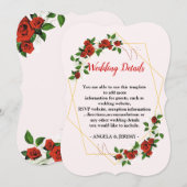 Modern Geometric Red Floral-weddin Reception Detai Kaart (Voorkant / Achterkant)