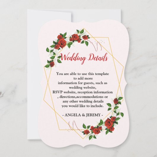 Modern Geometric Red Floral-weddin Reception Detai Kaart (Voorkant)