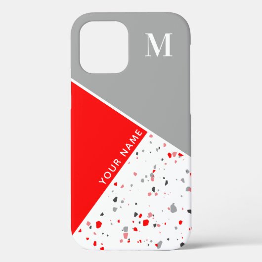 Modern Geometric Red Gray Terrazzo Monogram Case-Mate iPhone Case (Achterkant)