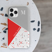 Modern Geometric Red Gray Terrazzo Monogram Case-Mate iPhone Case