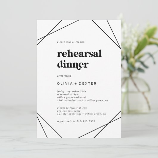Modern Geometric Rehearsal Dinner Kaart (Staand voorkant)