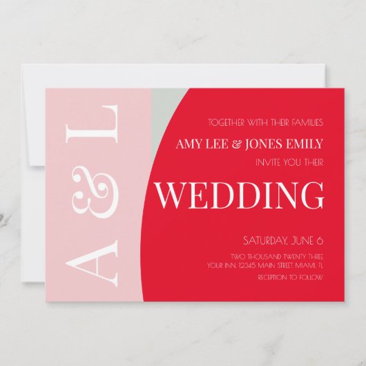Modern Geometric Roze Red Bright Wedding Kaart (Voorkant)
