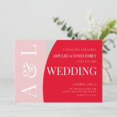 Modern Geometric Roze Red Bright Wedding Kaart (Staand voorkant)
