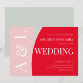 Modern Geometric Roze Red Bright Wedding Kaart (Voorkant / Achterkant)