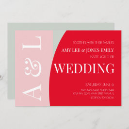 Modern Geometric Roze Red Bright Wedding Kaart