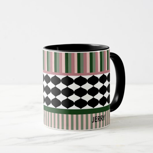 Modern Geometric Sage Green Pink Personalized Mok (Voorkant rechts)