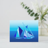 Modern Geometric Sailboat / Yacht, Cobalt Blue Briefkaart (Staand voorkant)