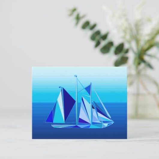Modern Geometric Sailboat / Yacht, Cobalt Blue Briefkaart (Staand voorkant)
