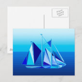 Modern Geometric Sailboat / Yacht, Cobalt Blue Briefkaart (Voorkant / Achterkant)