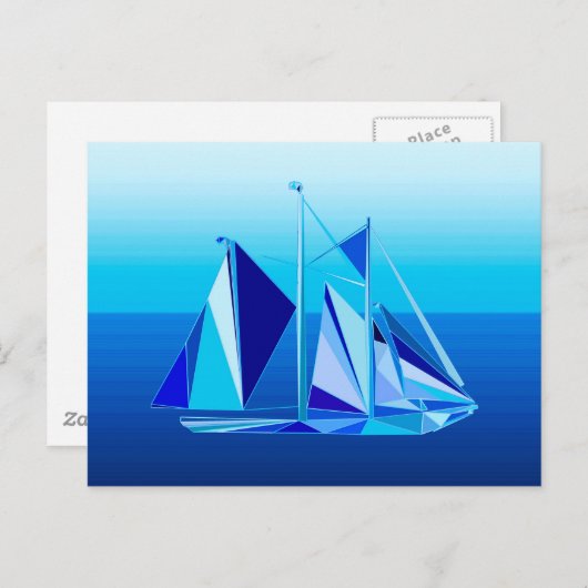 Modern Geometric Sailboat / Yacht, Cobalt Blue Briefkaart (Voorkant / Achterkant)