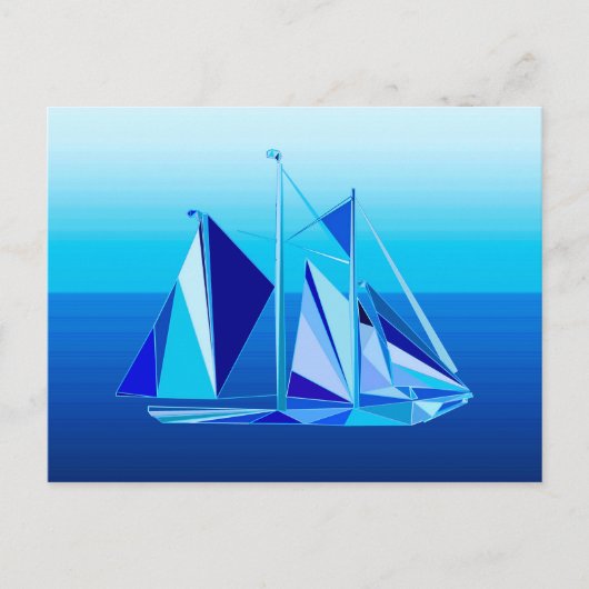 Modern Geometric Sailboat / Yacht, Cobalt Blue Briefkaart (Voorkant)