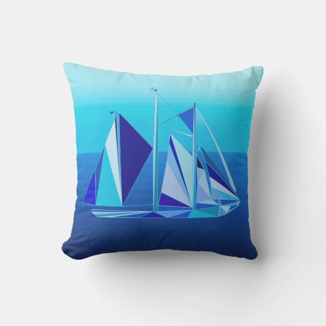 Modern Geometric Sailboat / Yacht, Cobalt Blue Buitenkussen (Voorkant)