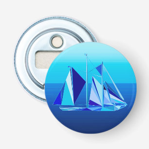 Modern Geometric Sailboat / Yacht, Cobalt Blue Button Flesopener