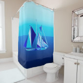 Modern Geometric Sailboat / Yacht, Cobalt Blue Douchegordijn (In situ)