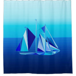 Modern Geometric Sailboat / Yacht, Cobalt Blue Douchegordijn