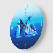Modern Geometric Sailboat / Yacht, Cobalt Blue Grote Klok (Hoek)